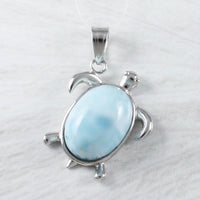 Unique Hawaiian Genuine Larimar Sea Turtle Necklace, Sterling Silver Larimar Turtle Pendant, N9216 Birthday Mother Mom Gift, Statement PC