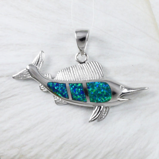 Collier marlin bleu opale hawaïen magnifique et unique, pendentif poisson marlin en argent sterling opale, cadeau d'anniversaire pour maman N9226, déclaration PC