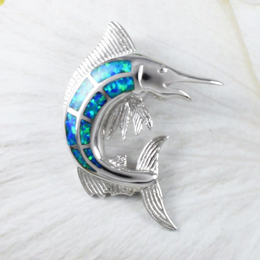 Collier marlin bleu opale hawaïen unique et magnifique de très grande taille, pendentif poisson marlin en argent sterling opale, cadeau d'anniversaire pour maman N9228, déclaration PC