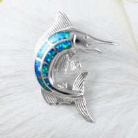 Unique Gorgeous Hawaiian X-Large Blue Opal Marlin Necklace, Sterling Silver Opal Marlin Fish Pendant, N9228 Birthday Mom Gift, Statement PC