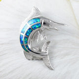 Unique Gorgeous Hawaiian X-Large Blue Opal Marlin Necklace, Sterling Silver Opal Marlin Fish Pendant, N9228 Birthday Mom Gift, Statement PC