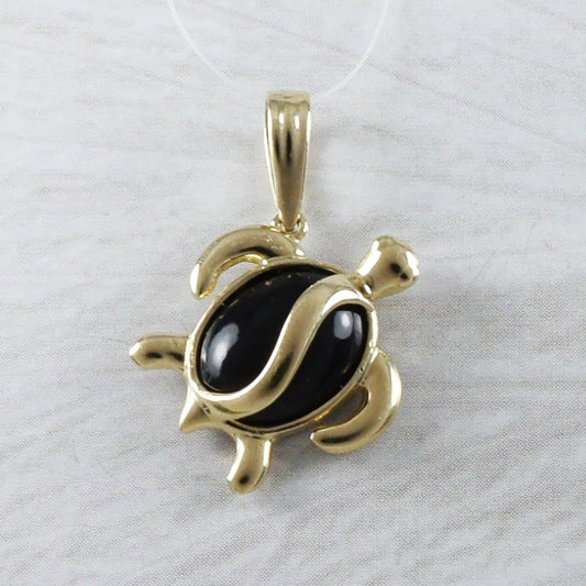 Gorgeous Genuine Black Coral Sea Turtle Pendant, 14KT Solid Yellow Gold Black Coral Sea Turtle Pendant P9201 Birthday Mom Gift, Statement PC