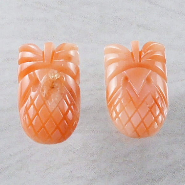 Boucles d'oreilles uniques en véritable corail rose hawaïen, boucles d'oreilles à tige en or jaune massif 14 carats avec corail rose et ananas, cadeau d'anniversaire pour maman E9214