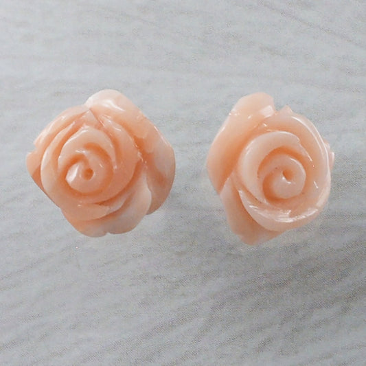 Unique Beautiful Hawaiian Genuine Pink Coral Rose Earring, Sterling Silver Pink Coral Hand Carved Rose Stud Earring, E9241 Birthday Mom Gift