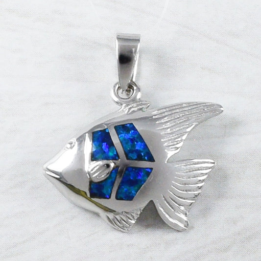 Collier unique en forme de poisson ange en opale bleue hawaïenne, pendentif en argent sterling en forme de poisson ange en opale, cadeau d'anniversaire pour maman N9263