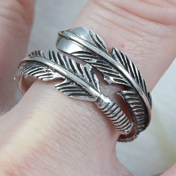 Adjustable Unique Large Hawaiian Feather Ring, Sterling Silver Feather of Protection Ring, R2393 Birthday Mother Mom Gift