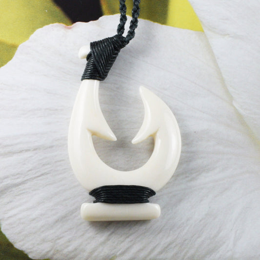 Unique Gorgeous Hawaiian X-Large Fish Hook Necklace, Hand Carved Buffalo Bone Fish Hook Necklace, N9435 Birthday Mother Gift