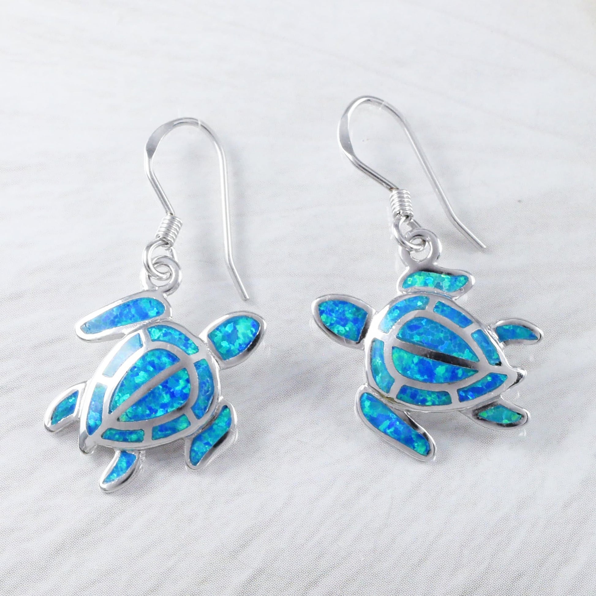 Unique Gorgeous Large Hawaiian Blue Opal Sea Turtle Earring, Sterling Silver Turtle Dangle Earring, E9345 Birthday Mom Gift, Statement PC - Hawaii Treasures Shop