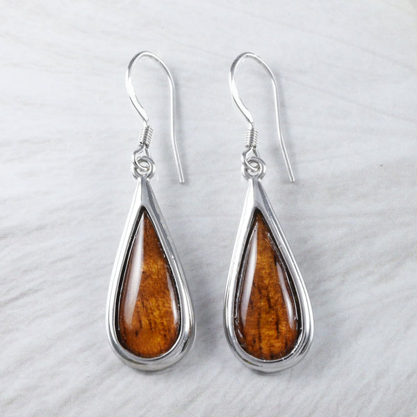 Superbes boucles d'oreilles pendantes en bois de koa véritable hawaïen, grandes boucles d'oreilles pendantes en bois de koa en argent sterling, E9348 Statement PC, cadeau d'anniversaire pour maman