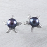 Unique Beautiful Hawaiian Genuine Black Pearl Starfish Earring, Sterling Silver Starfish Stud Earring, E9354 Birthday Mom Gift