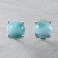 Beautiful Hawaiian Genuine Larimar Round Cut Earring, Sterling Silver Larimar Stud Earring, E9357 Birthday Valentine Mom Gift