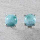 Beautiful Hawaiian Genuine Larimar Round Cut Earring, Sterling Silver Larimar Stud Earring, E9357 Birthday Valentine Mom Gift