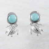 Magnifique boucle d'oreille en véritable tortue de mer en larimar hawaïen, boucle d'oreille à tige en argent sterling en forme de tortue en larimar, cadeau d'anniversaire pour maman et mère E9359