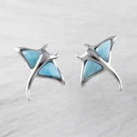 Boucles d'oreilles uniques en véritable larimar hawaïen avec raie manta, boucles d'oreilles à tige en argent sterling avec larimar, cadeau d'anniversaire pour maman et Saint-Valentin E9361