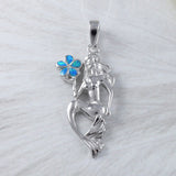 Unique Beautiful Large Hawaiian Mermaid Earring and Necklace, Sterling Silver Blue Opal Plumeria Mermaid Pendant, N9303S Birthday Mom Gift