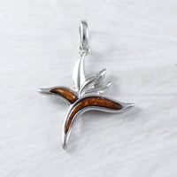 Unique Hawaiian Genuine Koa Wood Bird of Paradise Necklace, Sterling Silver Bird of Paradise Pendant, N9314 Birthday Mother Mom Gift