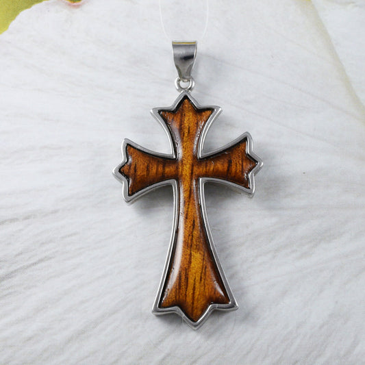 Collier en bois de koa véritable de très grande taille et magnifique, pendentif en croix en argent sterling, cadeau d'anniversaire pour mère N9317, déclaration PC