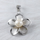 Stunning Hawaiian White Shell Pearl Plumeria Necklace, Sterling Silver Plumeria Pendant, N9321 Birthday Mom Gift, Statement PC