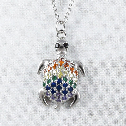 Collier unique en forme de tortue de mer arc-en-ciel hawaïenne, collier en argent sterling avec pierre multicolore, cadeau d'anniversaire pour maman N9329