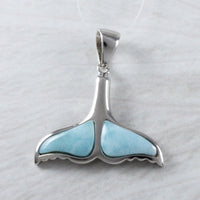 Unique Hawaiian Genuine Larimar Whale Tail Earring and Necklace, Sterling Silver Larimar Whale Tail Pendant, N9325S2 Birthday Wife Mom Gift