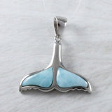 Unique Hawaiian Genuine Larimar Whale Tail Earring and Necklace, Sterling Silver Larimar Whale Tail Pendant, N9325S2 Birthday Wife Mom Gift