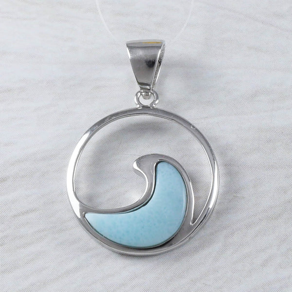 Collier unique en véritable larimar hawaïen avec vagues de l'océan, pendentif en argent sterling avec larimar et vagues de l'océan, cadeau d'anniversaire pour mère, épouse, maman, N9326