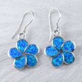 Superbe boucle d'oreille Plumeria hawaïenne de grande taille en opale bleue, boucle d'oreille pendante en argent sterling avec fleur de Plumeria en opale bleue, cadeau d'anniversaire pour mère E9383