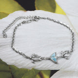 Bracelet de cheville unique en véritable larimar hawaïen avec queue de baleine et tortue de mer, bracelet de cheville en argent sterling avec queue de baleine et tortue en larimar, cadeau d'anniversaire A9396