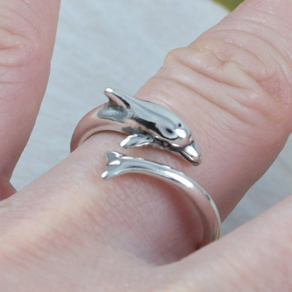 Adjustable Unique Beautiful Hawaiian Dolphin Ring, Sterling Silver Dolphin Adjustable Ring, R2390 Birthday Anniversary Mom Mother Gift