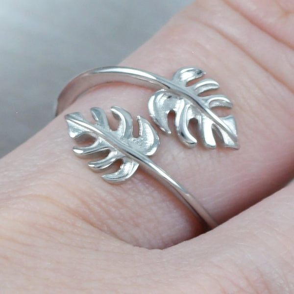 Adjustable Unique Beautiful Hawaiian Monstera Ring, Sterling Silver Monstera Leaf Adjustable Ring, R2394 Birthday Mom Mother Gift