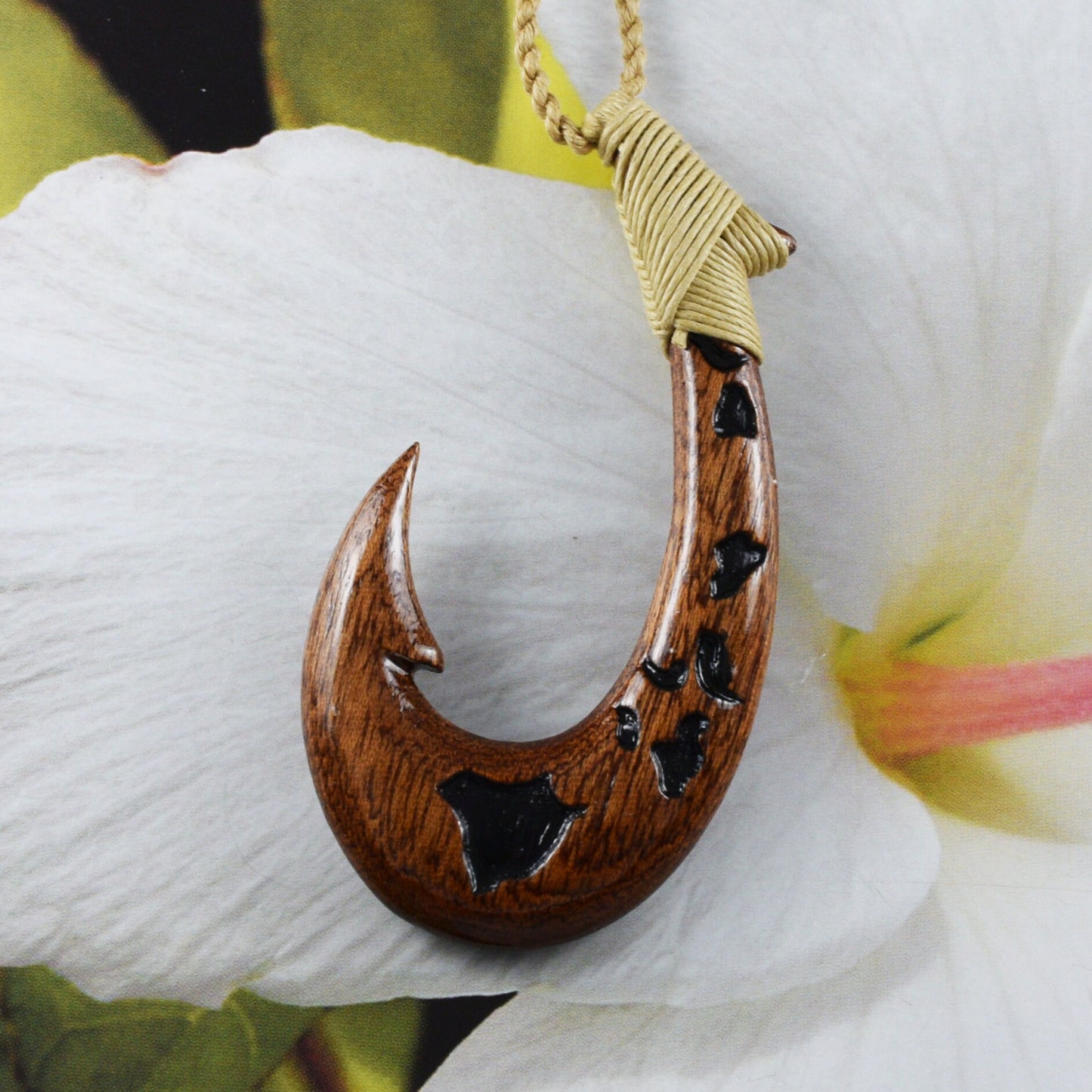 Collier unique en bois de koa véritable de très grande taille avec hameçon de poisson hawaïen, collier en hameçon de carte de l'île hawaïenne sculpté à la main, cadeau d'anniversaire N9402