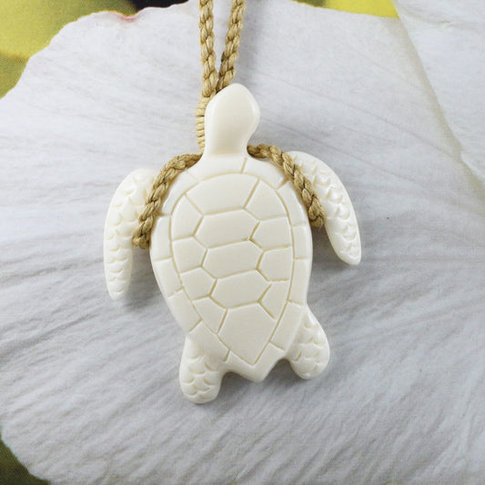 Unique Beautiful Hawaiian Large Sea Turtle Necklace, Hand Carved Buffalo Bone Turtle Necklace, N9409 Birthday Mother Gift, Island Jewelry