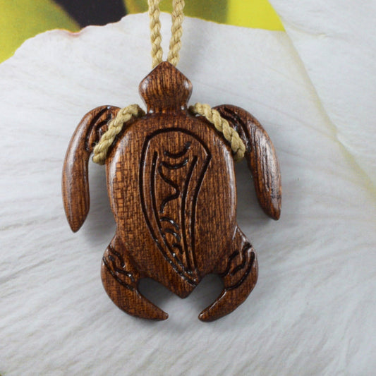 Unique Hawaiian Large Genuine Koa Wood Sea Turtle Necklace, Hand Carved Genuine Koa Wood Wave Turtle Necklace, N9410 Birthday Mother Gift