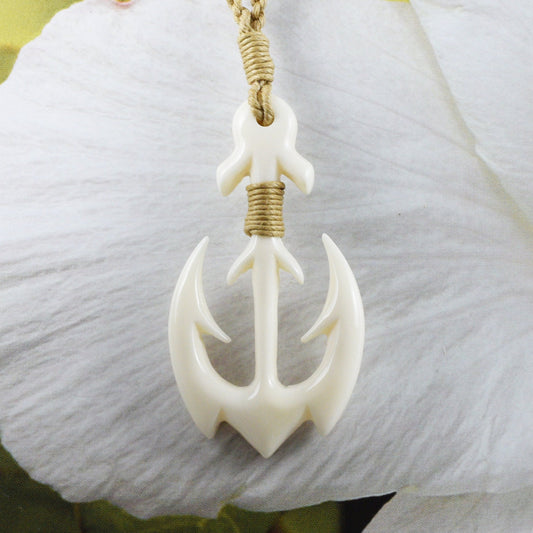 Unique Hawaiian Large Anchor Necklace, Hand Carved Buffalo Bone Anchor Necklace, N9422 Birthday Mother Gift, Island Jewelry