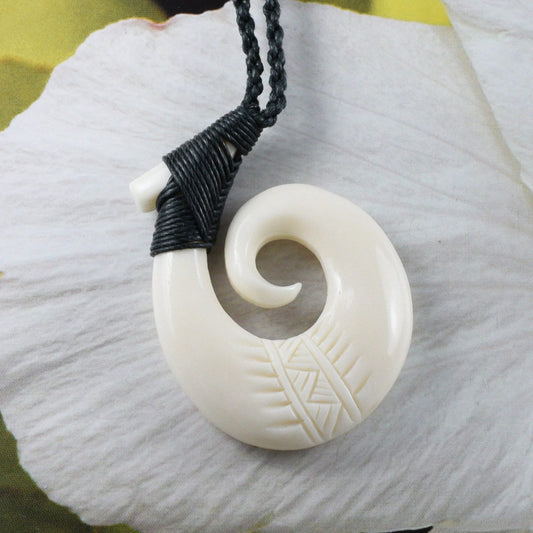 Unique Gorgeous Hawaiian Large Fish Hook Necklace, Hand Carved Buffalo Bone Fish Hook Necklace, N9429 Birthday Men Dad Father Mother Gift