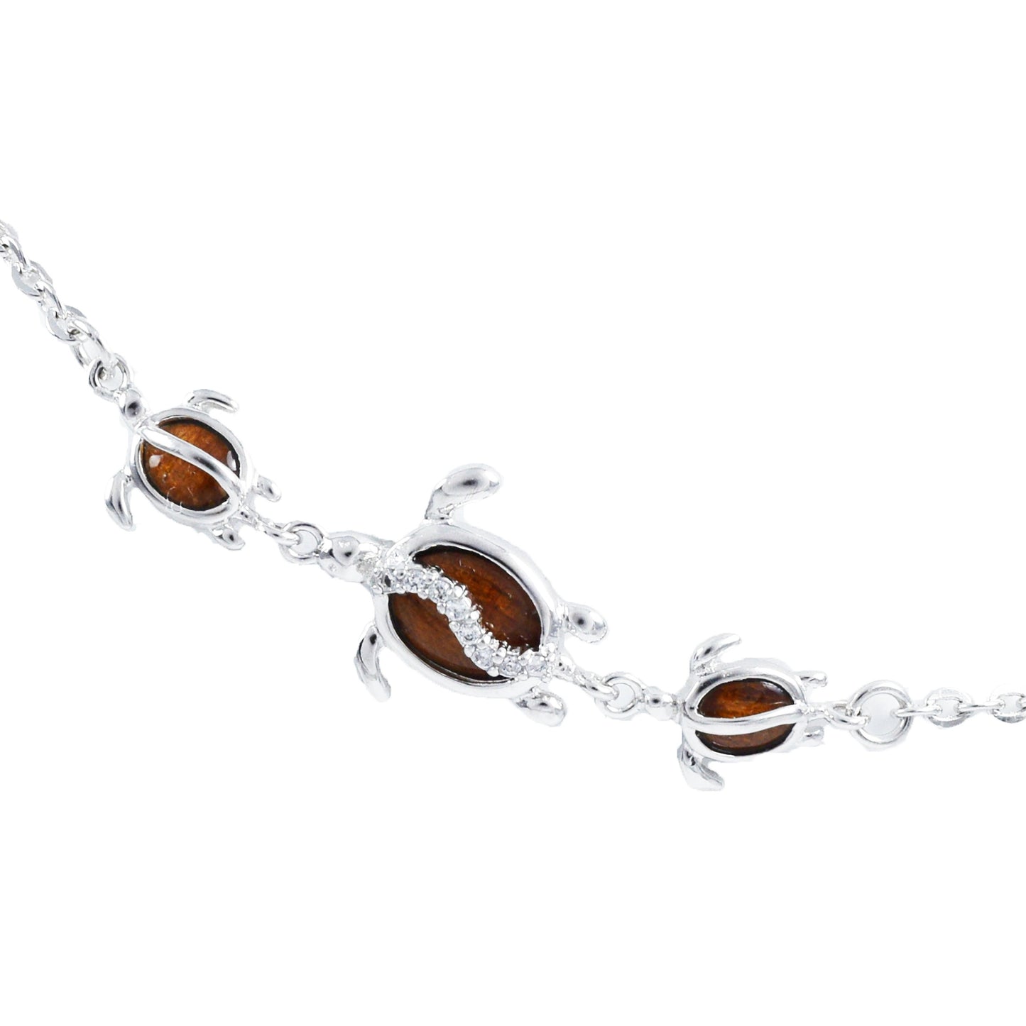 Beautiful Hawaiian Genuine Koa Wood Sea Turtle Ankle Bracelet, Sterling Silver Koa Wood Turtle Anklet, A8526 Birthday Mother Gift