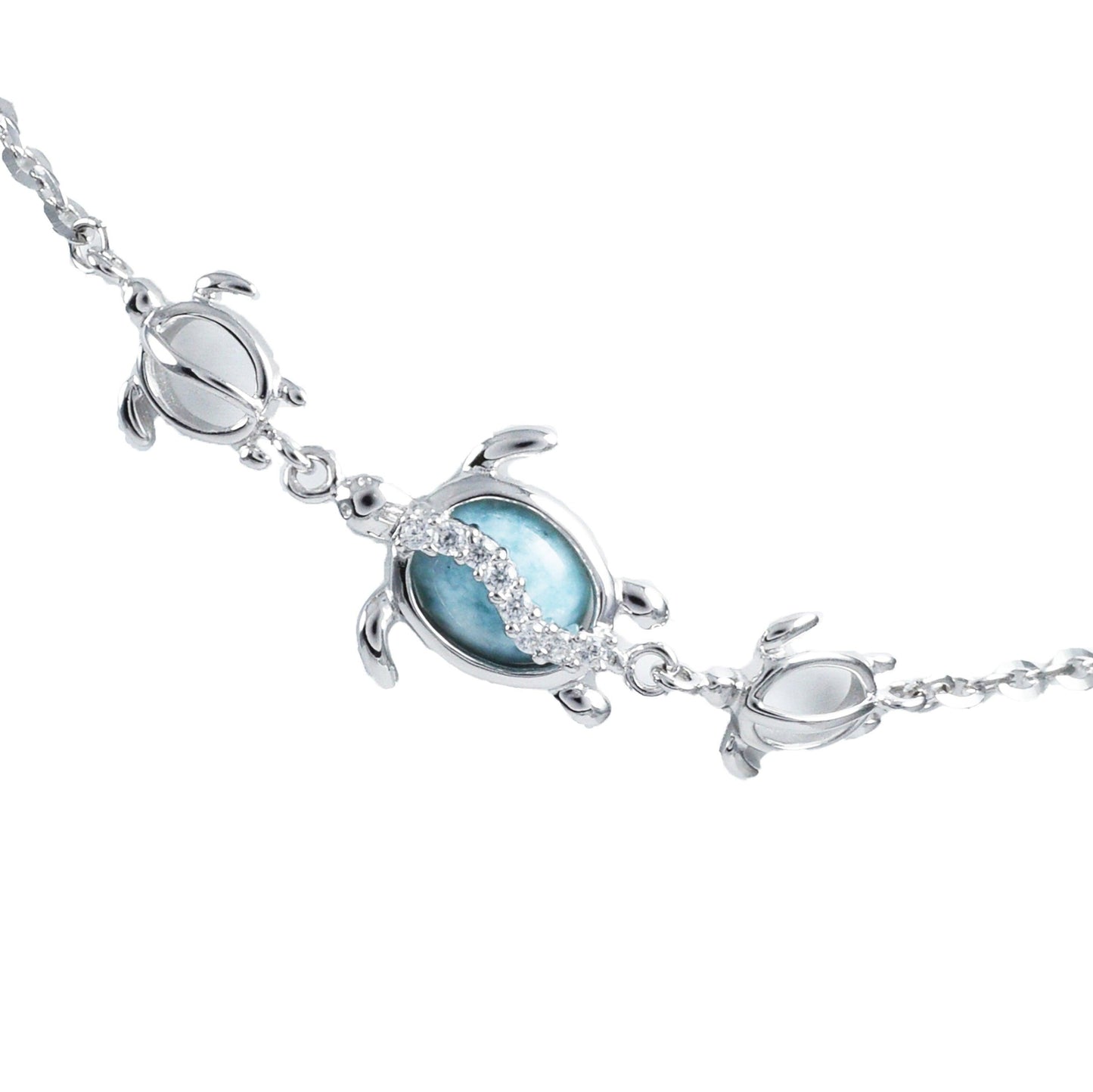 Unique Hawaiian Genuine Larimar Sea Turtle Anklet Bracelet, Sterling Silver Larimar Turtle Ankle Bracelet, A8434 Birthday Valentine Mom Gift - Hawaii Treasures Shop