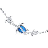 Beautiful Hawaiian Blue Opal 3 Sea Turtle Ankle Bracelet, Sterling Silver Mom & 2 Baby Turtle CZ Anklet Bracelet, A3321 Birthday Mom Gift