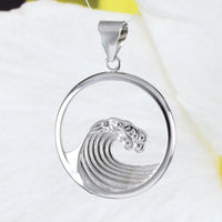 Unique Beautiful Hawaiian Ocean Wave Necklace, Sterling Silver Surfing Wave Pendant, N4479 Birthday Mother Mom Gift