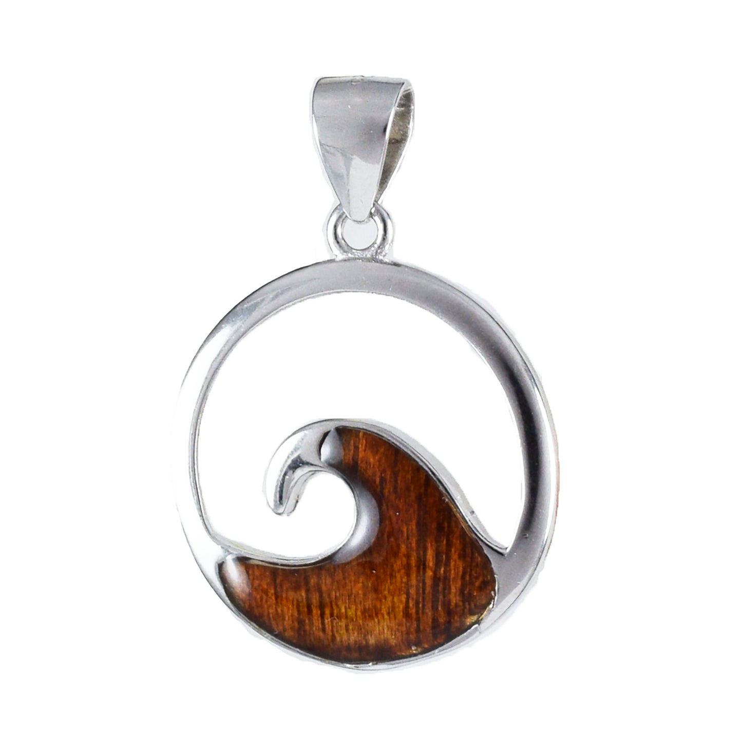 Unique Hawaiian Genuine Koa Wood Ocean Wave Necklace, Sterling Silver Wave Pendant, N4480 Birthday Mom Wife Mother Gift