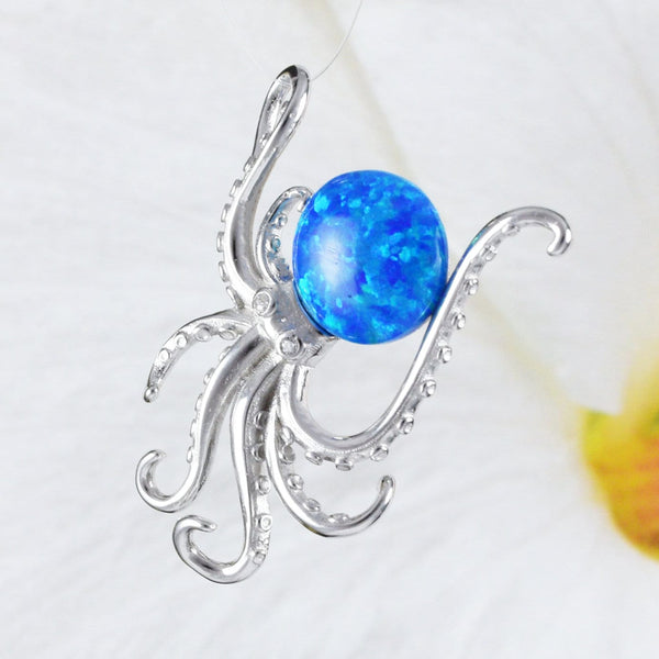 Collier unique en forme de pieuvre en opale bleue hawaïenne, pendentif en argent sterling avec œil de pieuvre en opale bleue CZ, cadeau d'anniversaire pour mère, épouse, maman, N4483