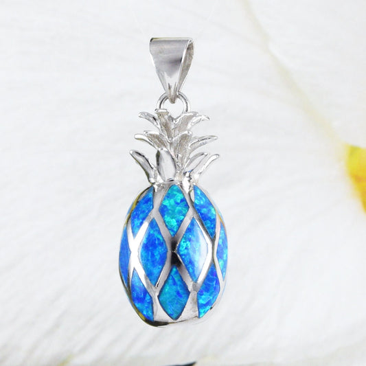 Collier unique et magnifique en forme d'ananas hawaïen en opale bleue 3D, pendentif en argent sterling en opale bleue, cadeau d'anniversaire pour maman N4487