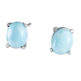 Magnifique boucle d'oreille ovale en véritable larimar hawaïen, boucle d'oreille à tige en argent sterling, cadeau d'anniversaire pour maman E4500