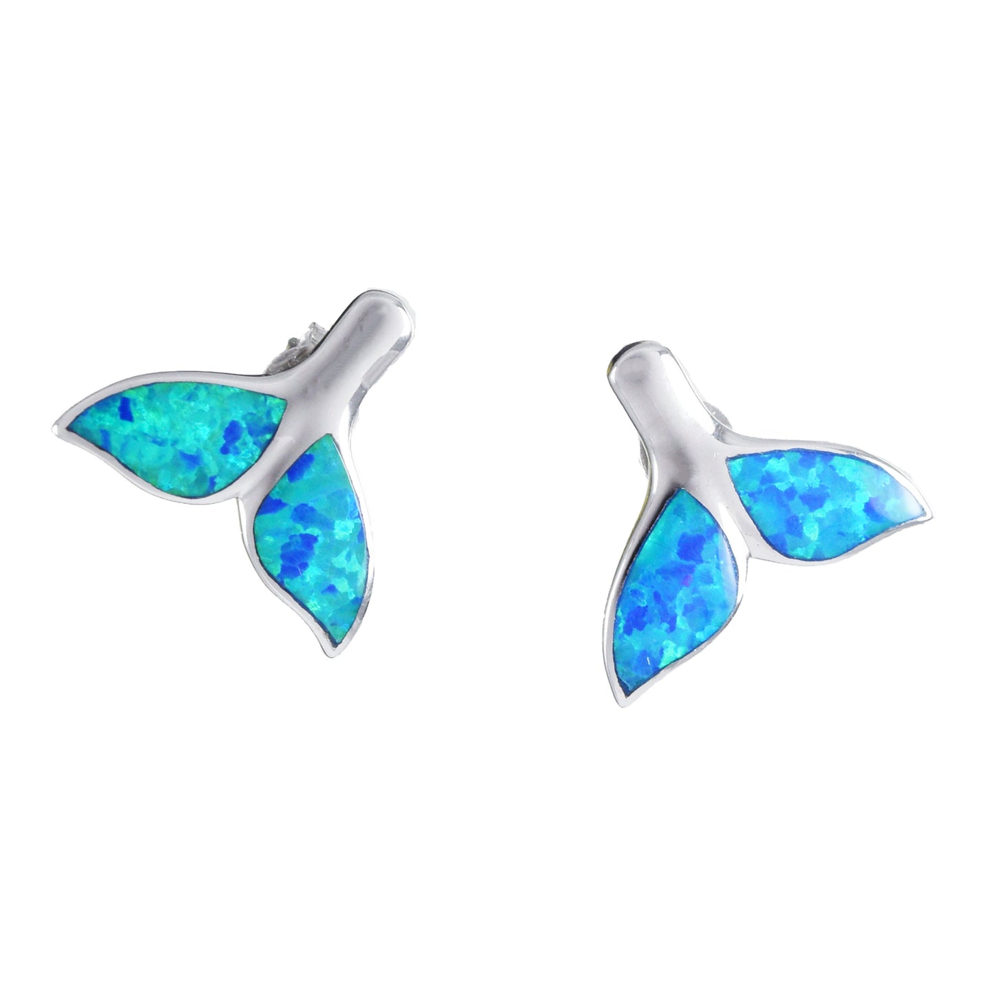 Superbe boucle d'oreille en forme de queue de baleine hawaïenne en opale bleue, boucle d'oreille à tige en argent sterling avec opale, cadeau pour maman E4141, déclaration PC