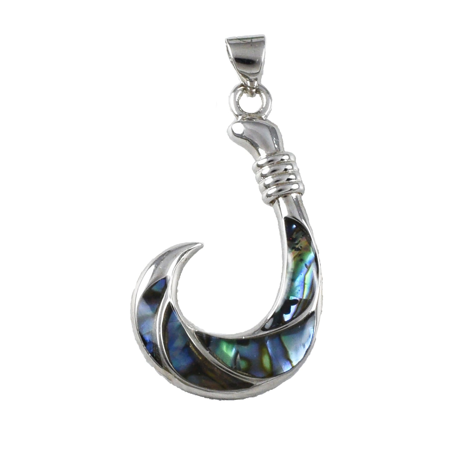 Collier unique hawaïen en forme de hameçon de poisson en coquillage Paua véritable de très grande taille, pendentif en argent sterling avec hameçon en nacre d'ormeau, cadeau d'anniversaire pour maman N9273