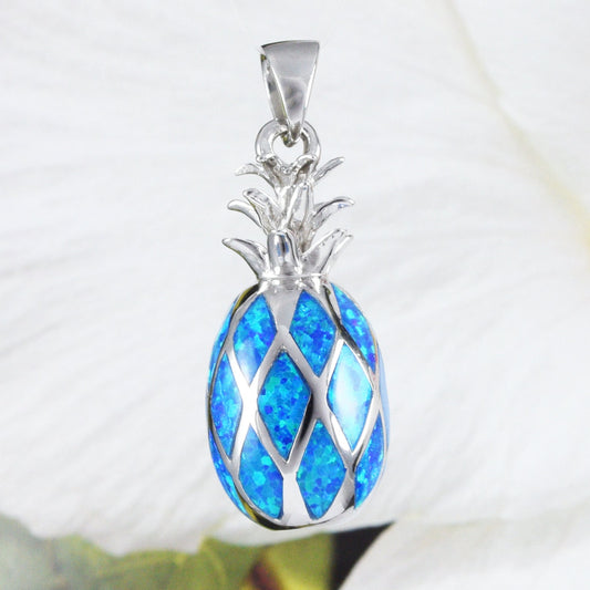 Unique Beautiful Hawaiian 3D X-Large Blue Opal Pineapple Necklace, Sterling Silver Blue Opal Pineapple Pendant, N4488 Birthday Mom Wife Gift