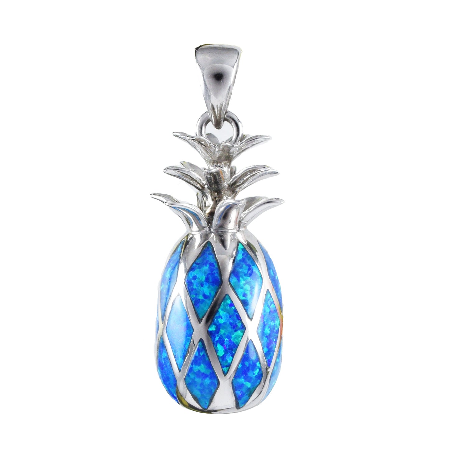 Collier unique et magnifique en forme d'ananas hawaïen de très grande taille avec opale bleue 3D, pendentif en argent sterling avec opale bleue, cadeau d'anniversaire pour maman N4494