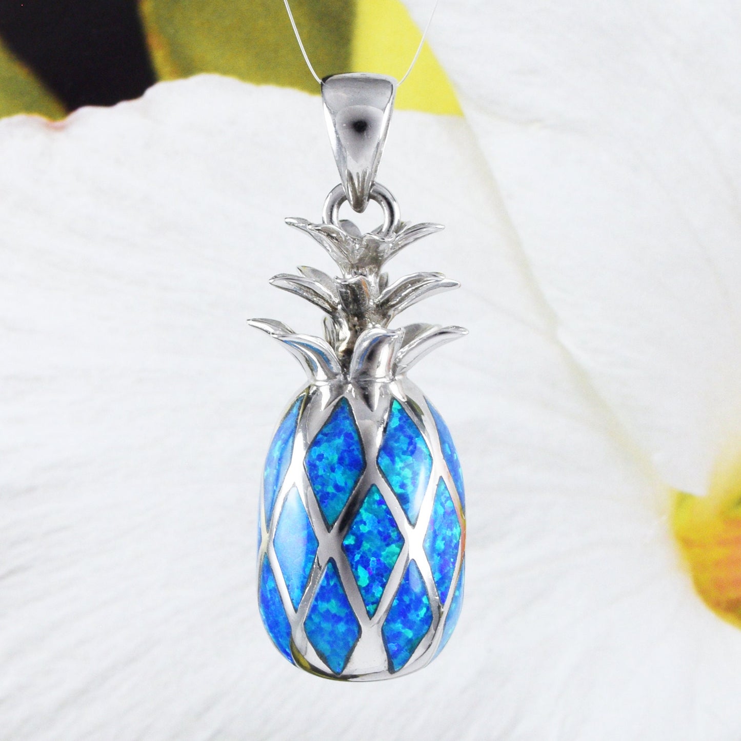 Collier unique et magnifique en forme d'ananas hawaïen de très grande taille avec opale bleue 3D, pendentif en argent sterling avec opale bleue, cadeau d'anniversaire pour maman N4494