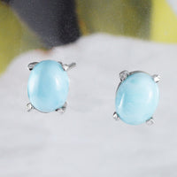 Magnifique boucle d'oreille ovale en véritable larimar hawaïen, boucle d'oreille à tige en argent sterling, cadeau d'anniversaire pour maman E4500