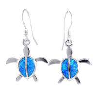 Superbe boucle d'oreille en forme de tortue de mer hawaïenne de grande taille avec opale bleue, boucle d'oreille pendante en argent sterling avec opale bleue, cadeau d'anniversaire pour femme et maman E4150A